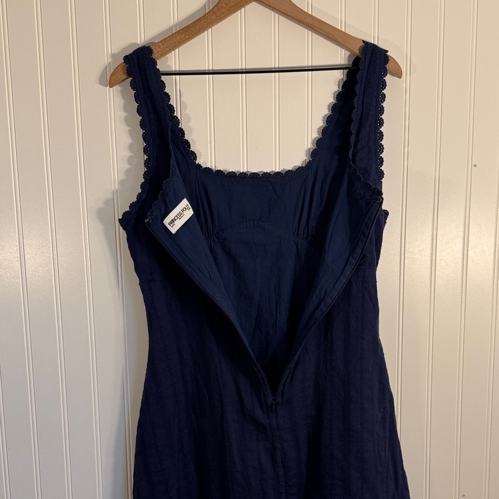 Princess Polly Dasha Mini Dress Navy Blue Lace Trim 100% Cotton Size 10 - Picture 9 of 14